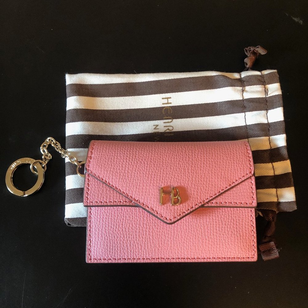 henri bendel Pink Pebbled Leather Envelope Card Key Case with HB Logo